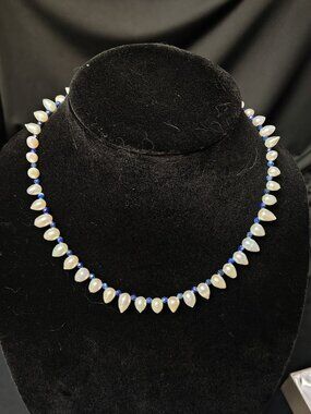 Freshwater Pearl & Lapis Lazuli Necklace Rhodium Over Sterling Silver 18"